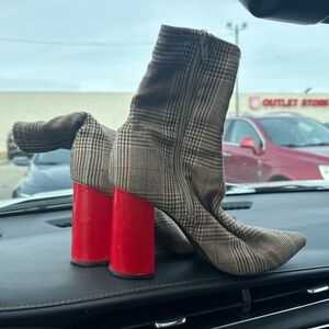 Jeffrey Campbell Plaid Heeled Boots with Red Accents